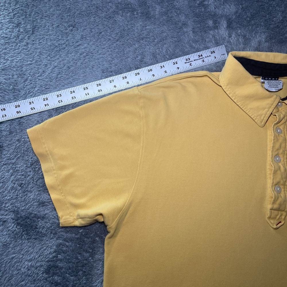 VTG Tommy Hilfiger Jeans Embroidered Denim Polo Yellow Shirt SZ L Short Sleeve - Picture 5 of 16